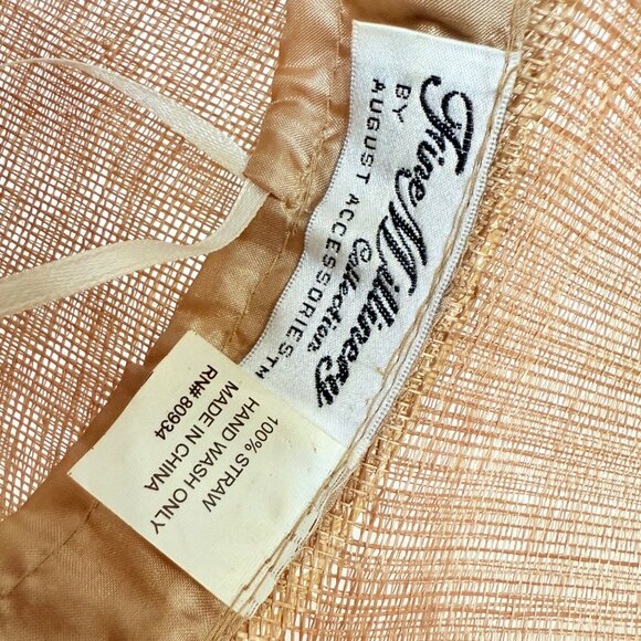 August Wide Brim Straw Hat Natural Feather Bow Vintage Elegant Church Derby - Picture 6 of 14